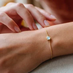 DAINTY LEGACY BRACELET - RAINBOW MOONSTONE & GOLD