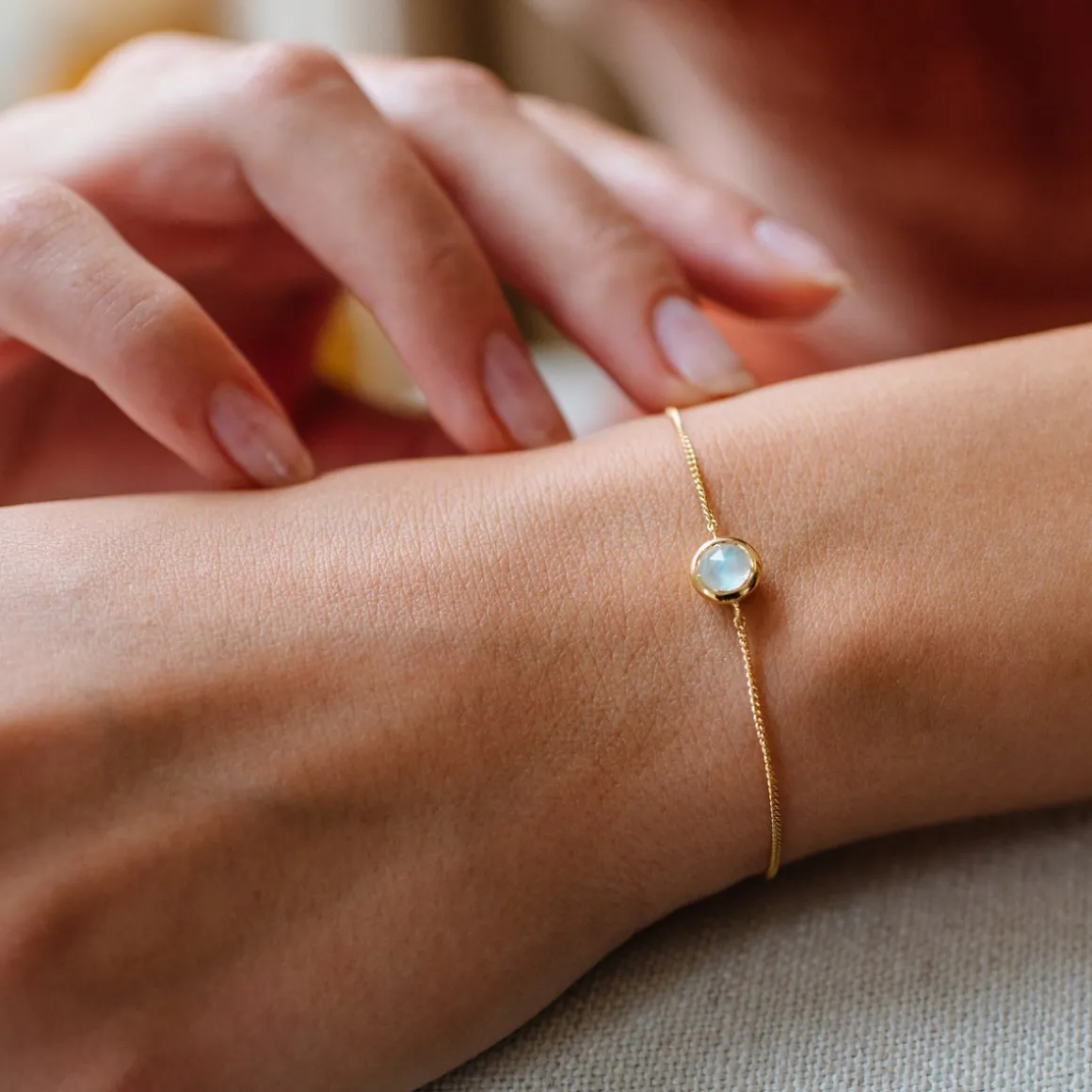 DAINTY LEGACY BRACELET - RAINBOW MOONSTONE & GOLD