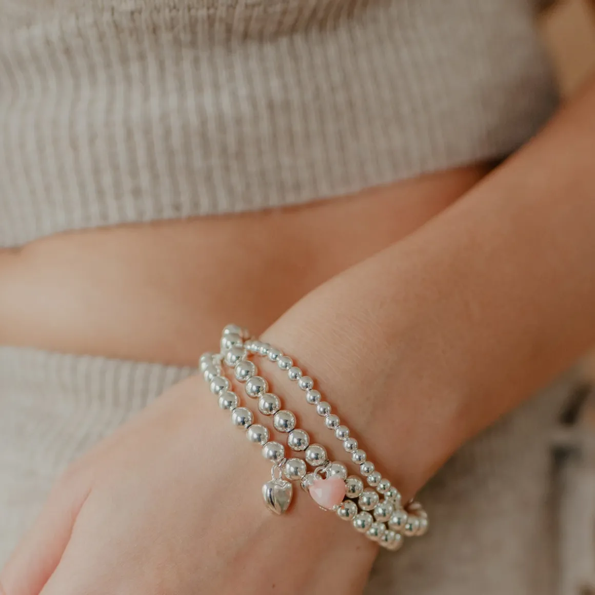 FRAICHE SWEETHEART STRETCH BRACELET – PINK OPAL & SILVER