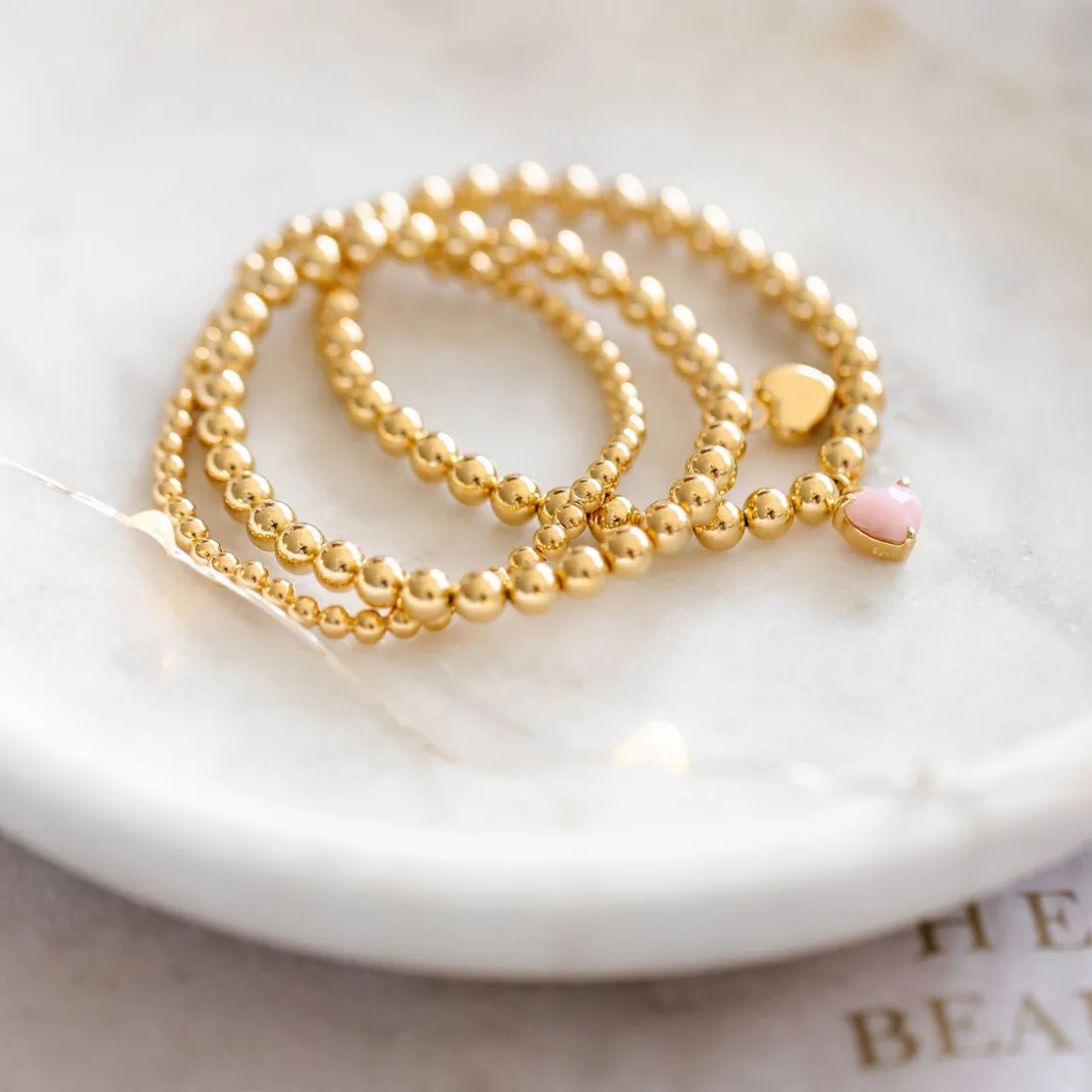 FRAICHE SWEETHEART STRETCH BRACELET – PINK OPAL & GOLD