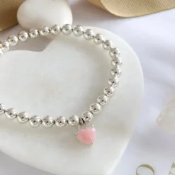 FRAICHE SWEETHEART STRETCH BRACELET – PINK OPAL & SILVER