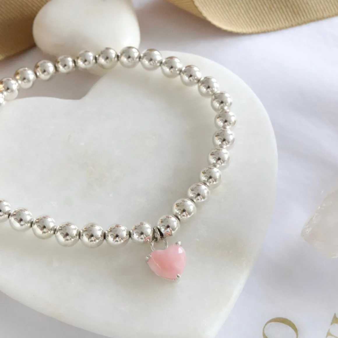 FRAICHE SWEETHEART STRETCH BRACELET – PINK OPAL & SILVER