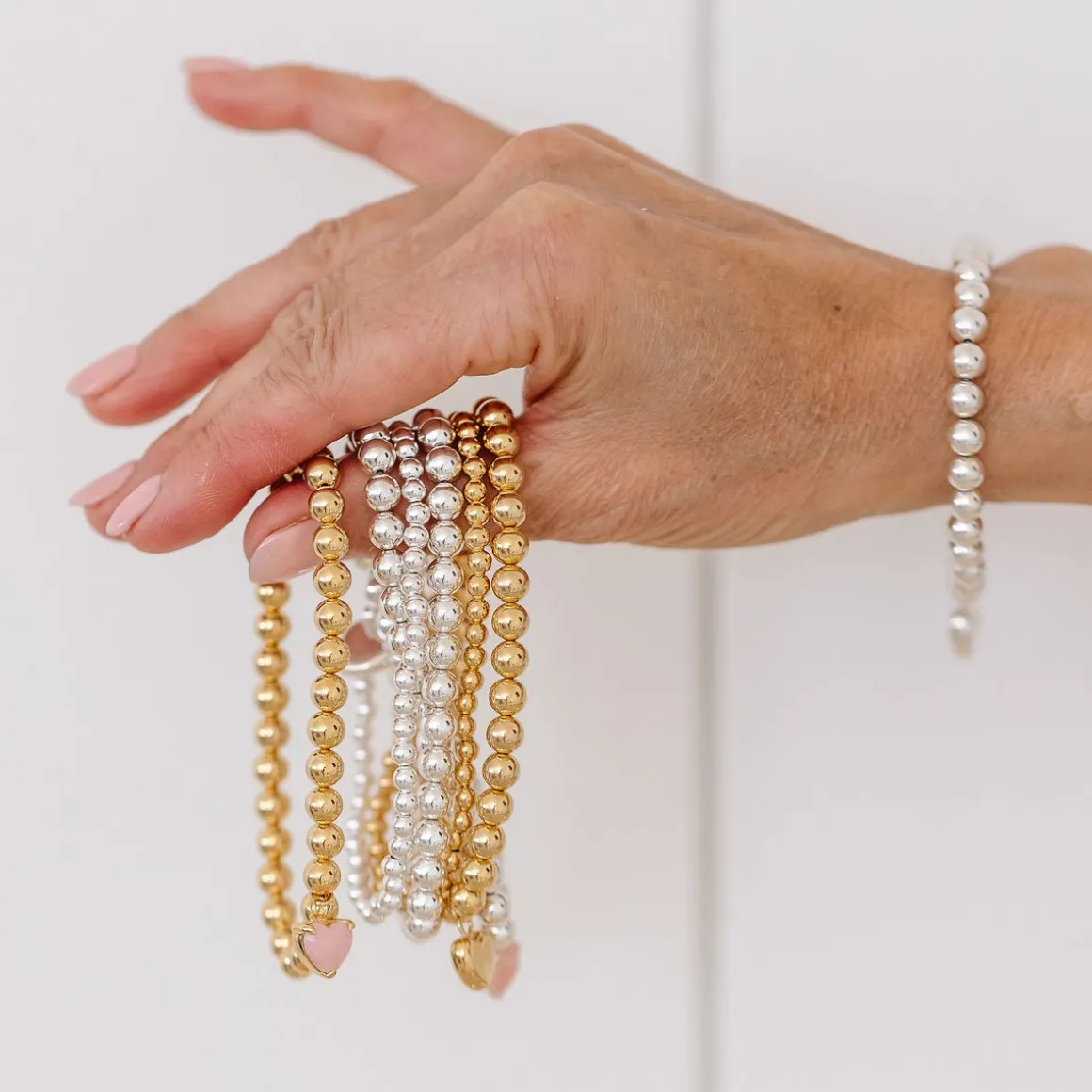 FRAICHE SWEETHEART STRETCH BRACELET – PINK OPAL & GOLD