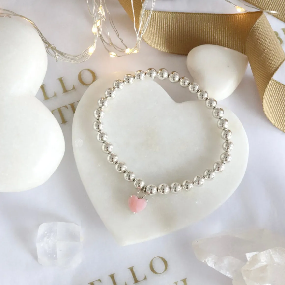 FRAICHE SWEETHEART STRETCH BRACELET – PINK OPAL & SILVER