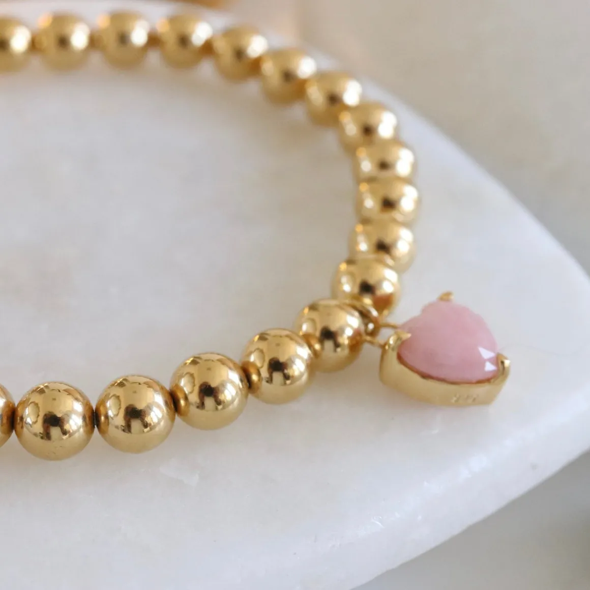 FRAICHE SWEETHEART STRETCH BRACELET – PINK OPAL & GOLD