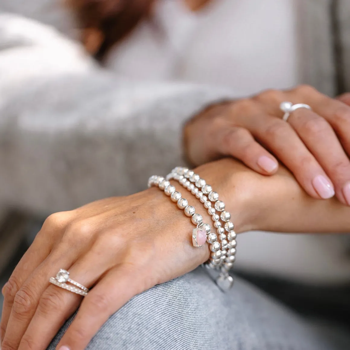 FRAICHE SWEETHEART STRETCH BRACELET – PINK OPAL & SILVER