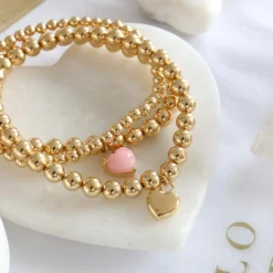 FRAICHE SWEETHEART STRETCH BRACELET – PINK OPAL & GOLD
