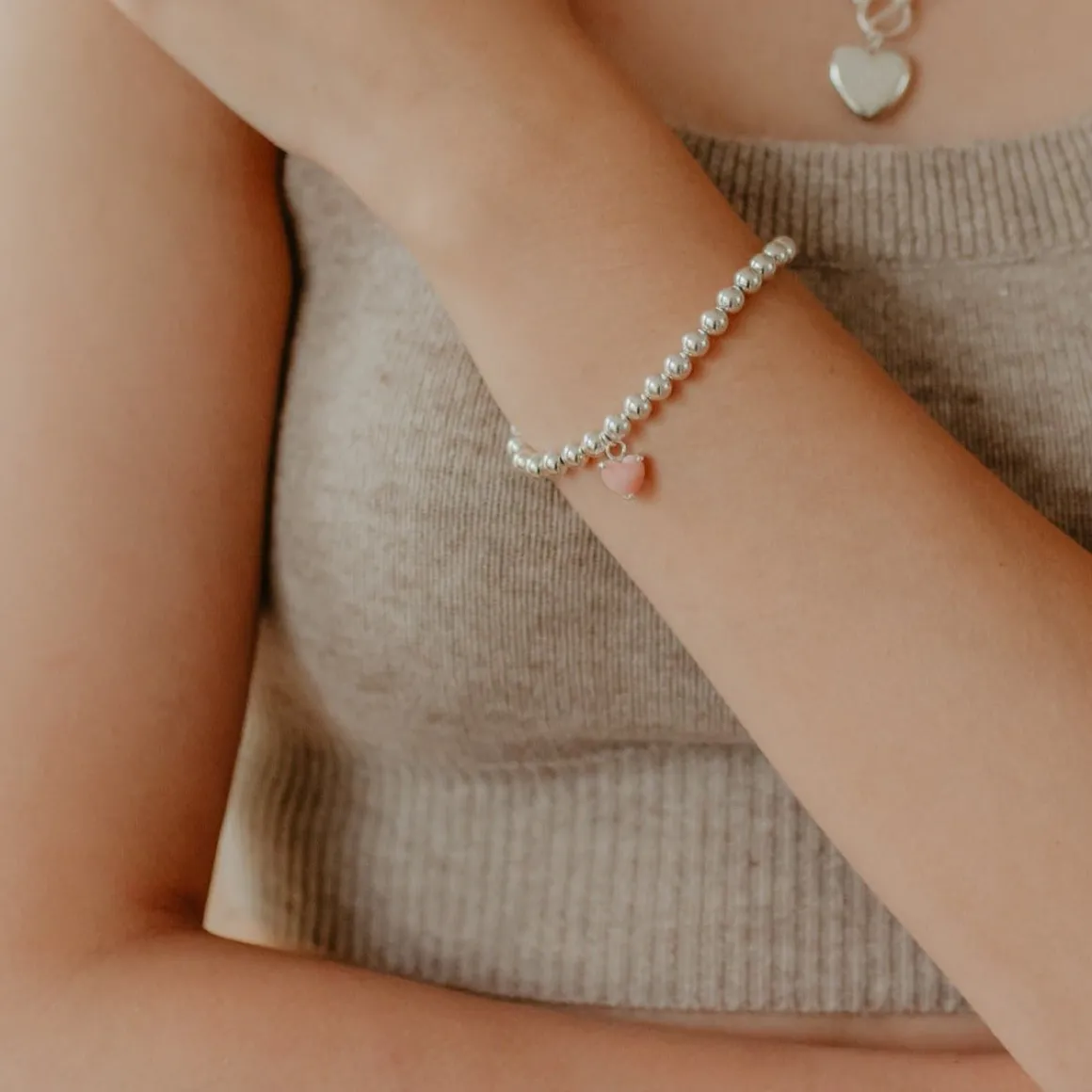 FRAICHE SWEETHEART STRETCH BRACELET – PINK OPAL & SILVER