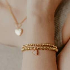 FRAICHE SWEETHEART STRETCH BRACELET – PINK OPAL & GOLD