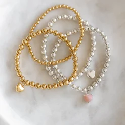 FRAICHE SWEETHEART STRETCH BRACELET – PINK OPAL & SILVER