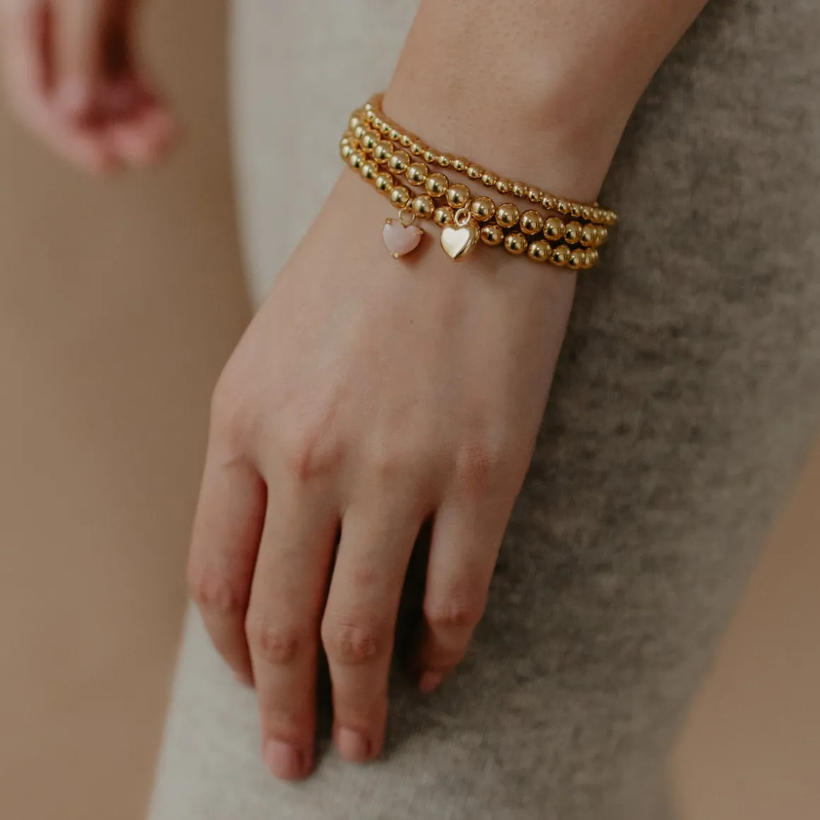 FRAICHE SWEETHEART STRETCH BRACELET – PINK OPAL & GOLD
