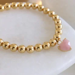 FRAICHE SWEETHEART STRETCH BRACELET – PINK OPAL & GOLD