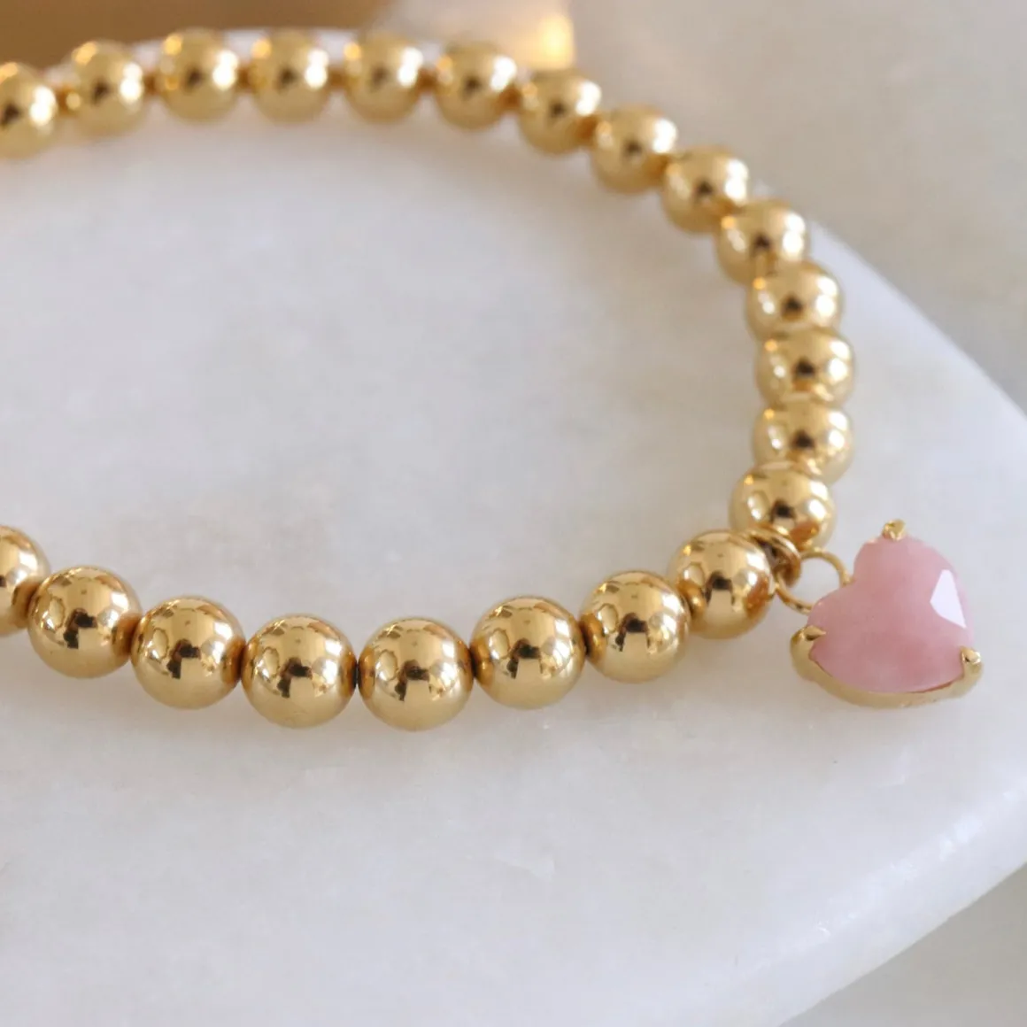 FRAICHE SWEETHEART STRETCH BRACELET – PINK OPAL & GOLD