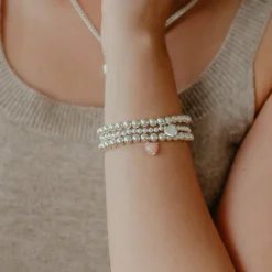FRAICHE SWEETHEART STRETCH BRACELET – PINK OPAL & SILVER