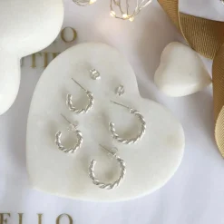 FRAICHE TWISTED CYLINDER HOOPS - SILVER