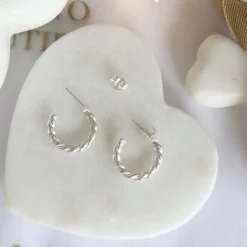 FRAICHE TWISTED CYLINDER HOOPS - SILVER
