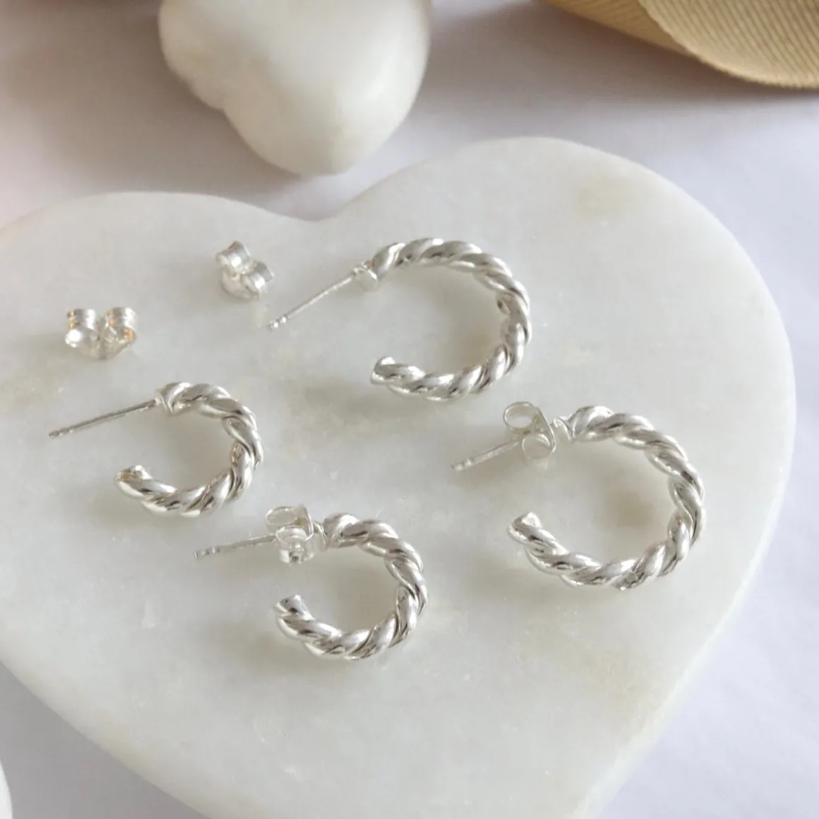 FRAICHE TWISTED CYLINDER HOOPS - SILVER