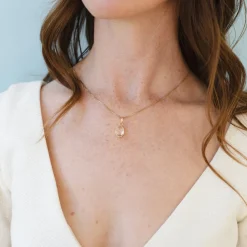 FRAICHE VINTAGE MARTHA OVAL CHARM - WHITE TOPAZ & GOLD