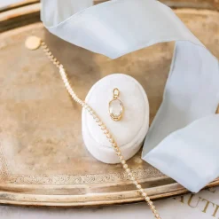 FRAICHE VINTAGE MARTHA OVAL CHARM - WHITE TOPAZ & GOLD