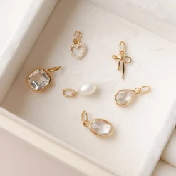 FRAICHE VINTAGE MARTHA OVAL CHARM - WHITE TOPAZ & GOLD