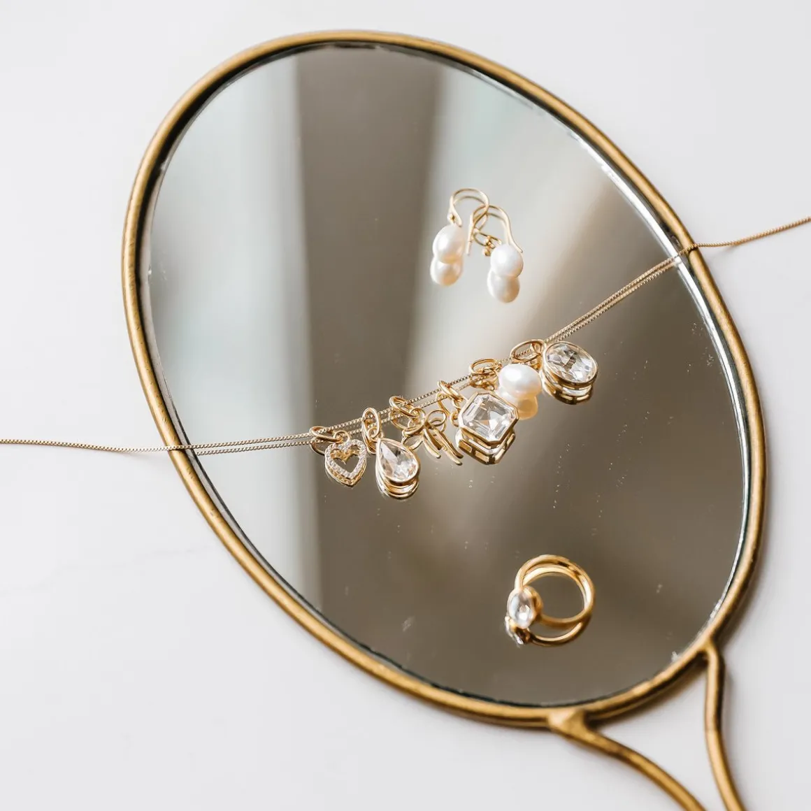 FRAICHE VINTAGE MARTHA OVAL CHARM - WHITE TOPAZ & GOLD