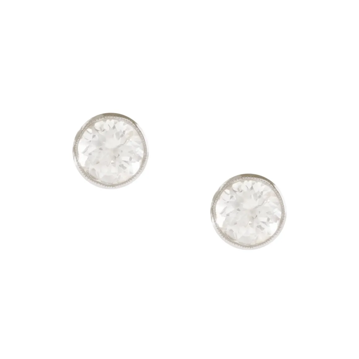 FRAICHE VINTAGE MARY ROUND STUDS - WHITE TOPAZ & SILVER