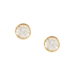 FRAICHE VINTAGE MARY ROUND STUDS - WHITE TOPAZ & GOLD