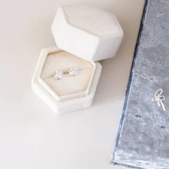 FRAICHE VINTAGE MARY ROUND STUDS - WHITE TOPAZ & SILVER