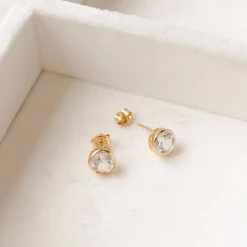 FRAICHE VINTAGE MARY ROUND STUDS - WHITE TOPAZ & GOLD
