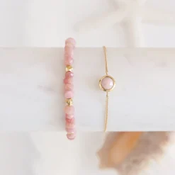 ICONIC ADJUSTABLE NUGGET BRACELET - PINK OPAL & GOLD