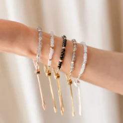 ICONIC ADJUSTABLE NUGGET BRACELET - RAINBOW MOONSTONE & GOLD