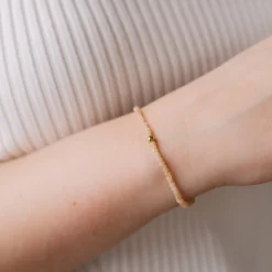 ICONIC BEADED STRETCH BRACELET - PEACH MOONSTONE & GOLD