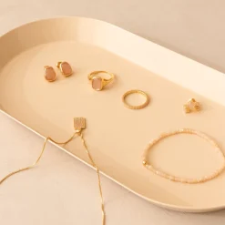 ICONIC BEADED STRETCH BRACELET - PEACH MOONSTONE & GOLD