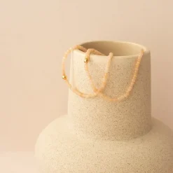 ICONIC BEADED STRETCH BRACELET - PEACH MOONSTONE & GOLD