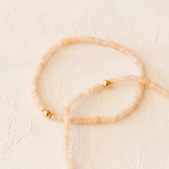 ICONIC BEADED STRETCH BRACELET - PEACH MOONSTONE & GOLD