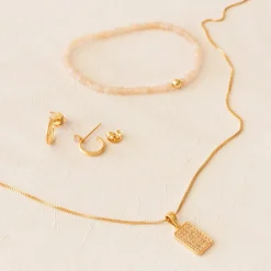 ICONIC BEADED STRETCH BRACELET - PEACH MOONSTONE & GOLD