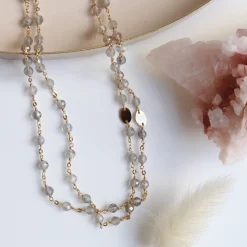 ICONIC MIDI BEADED NECKLACE - LABRADORITE & GOLD 24-25