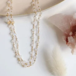 ICONIC MIDI BEADED NECKLACE - RAINBOW MOONSTONE & GOLD 24-25