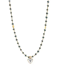 ICONIC MIDI BEADED NECKLACE - LABRADORITE & GOLD 24-25