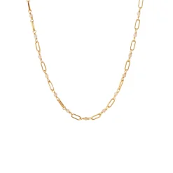 ICONIC PAPERCLIP BEADED NECKLACE - PEACH MOONSTONE & GOLD