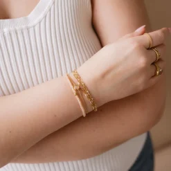 ICONIC PAPERCLIP BEADED NECKLACE - PEACH MOONSTONE & GOLD