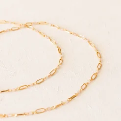 ICONIC PAPERCLIP BEADED NECKLACE - PEACH MOONSTONE & GOLD