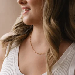 ICONIC PAPERCLIP BEADED NECKLACE - PEACH MOONSTONE & GOLD