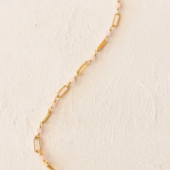 ICONIC PAPERCLIP BEADED NECKLACE - PEACH MOONSTONE & GOLD