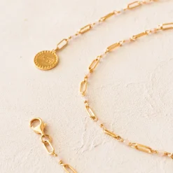 ICONIC PAPERCLIP BEADED NECKLACE - PEACH MOONSTONE & GOLD