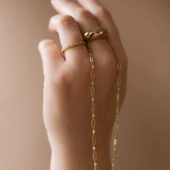 ICONIC PAPERCLIP BEADED NECKLACE - PEACH MOONSTONE & GOLD