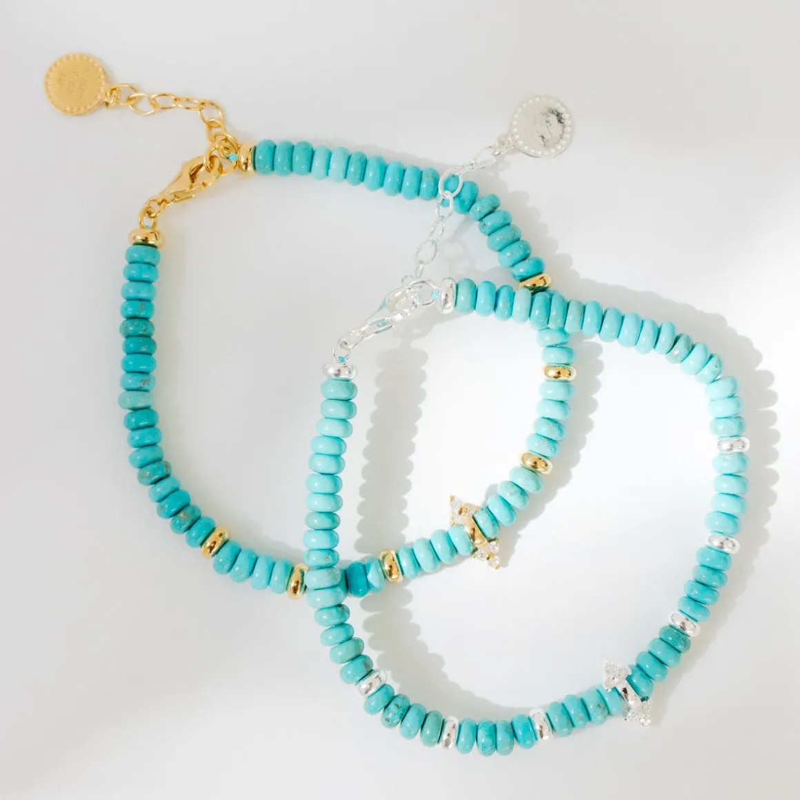 JOY BEADED CHARM BRACELET - TURQUOISE & SILVER