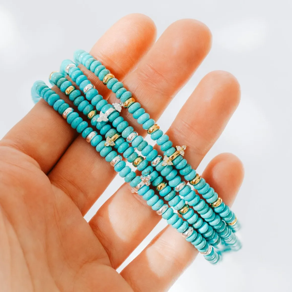 JOY BEADED CHARM BRACELET - TURQUOISE & SILVER