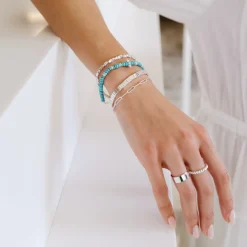 JOY BEADED CHARM BRACELET - TURQUOISE & SILVER