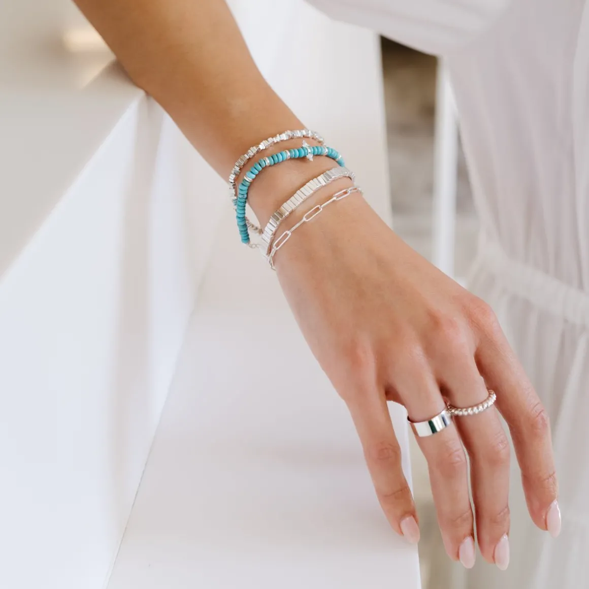 JOY BEADED CHARM BRACELET - TURQUOISE & SILVER